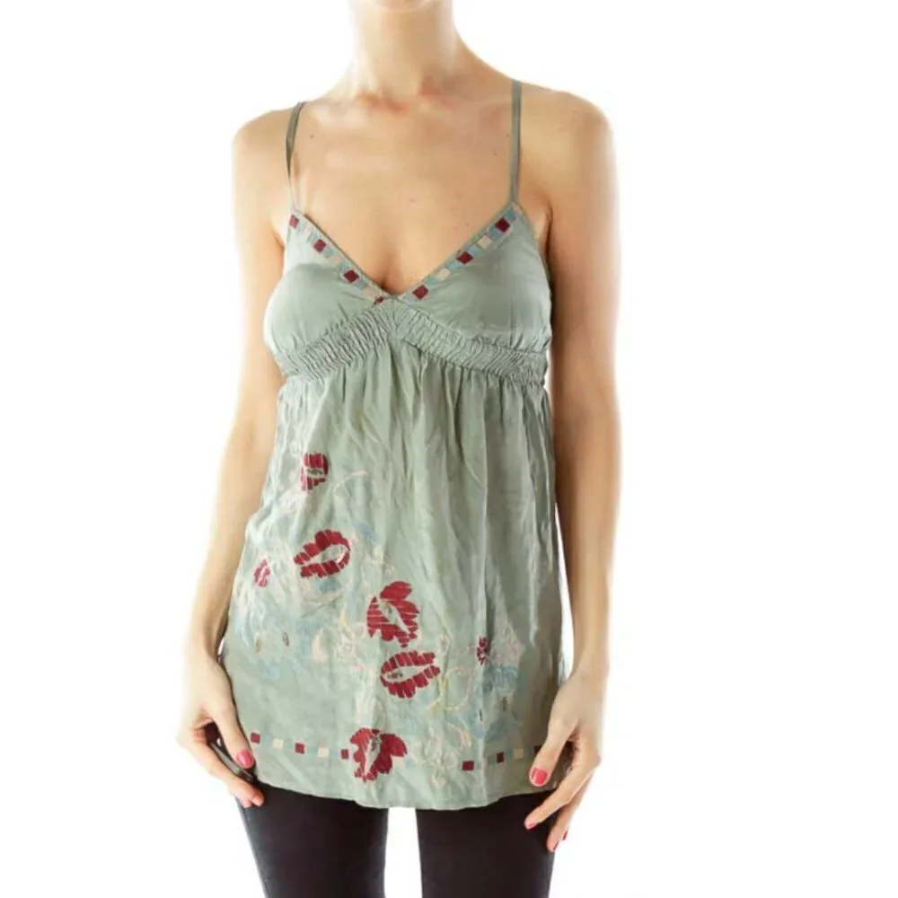 LUX. Green Embroidered Spaghetti Strap Dress - Picture 1 of 3
